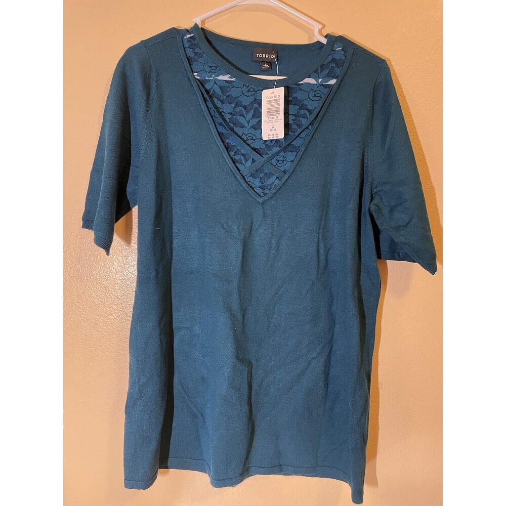 Torrid Teal Elbow Sleeve Lace Top Pullover Size 2 BNWT